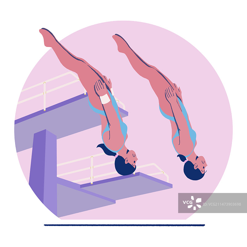 奥运会十米跳台女子双人扁平风插画图片素材