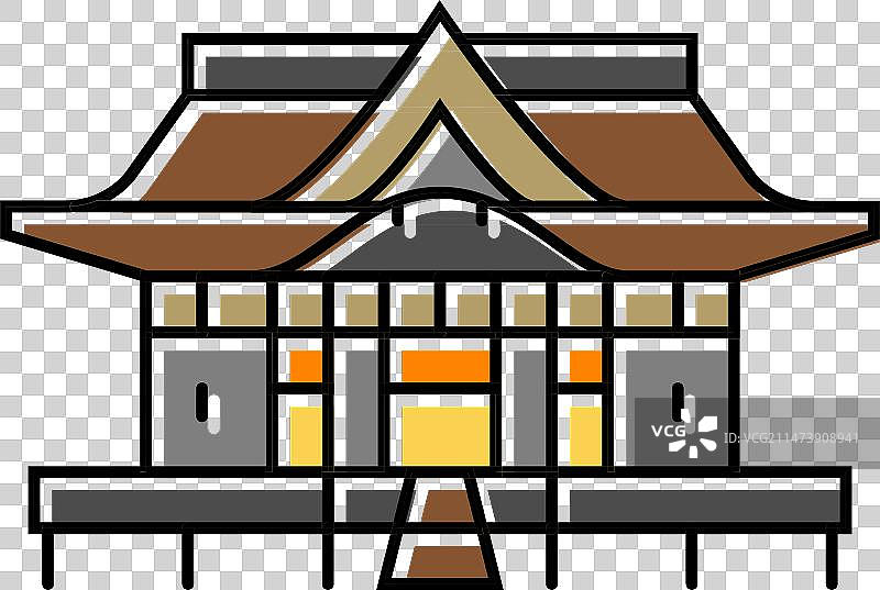 神道神社建筑彩色图标图片素材