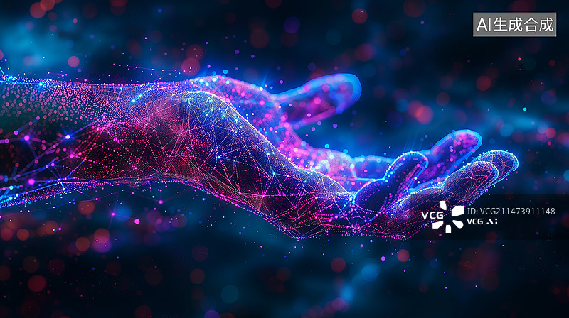 【AI数字艺术】科技粒子光线手部图片素材