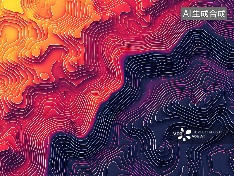 【AI数字艺术】科技概念背景三维立体等高线海拔摘要地形图图案图片素材