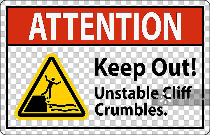 注意标志，请勿靠近不稳定的悬崖图片素材