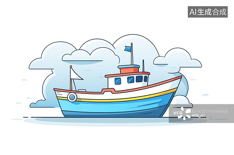 【AI数字艺术】轮船元素卡通插画图标白色背景图片素材