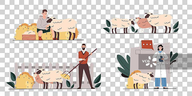 农民与羊群图片素材