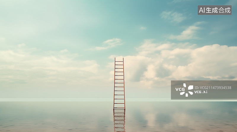 【AI数字艺术】海平面上的云梯图片素材