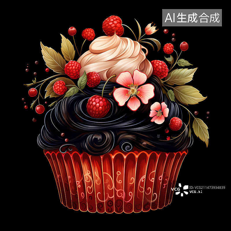 【AI数字艺术】奶油糕点插画图片素材