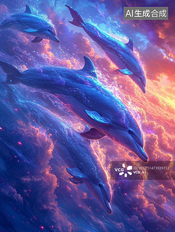 【AI数字艺术】海洋生物海豚鲸鱼图片素材