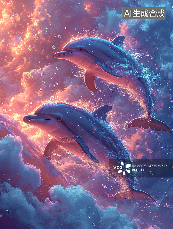 【AI数字艺术】海洋生物海豚鲸鱼图片素材