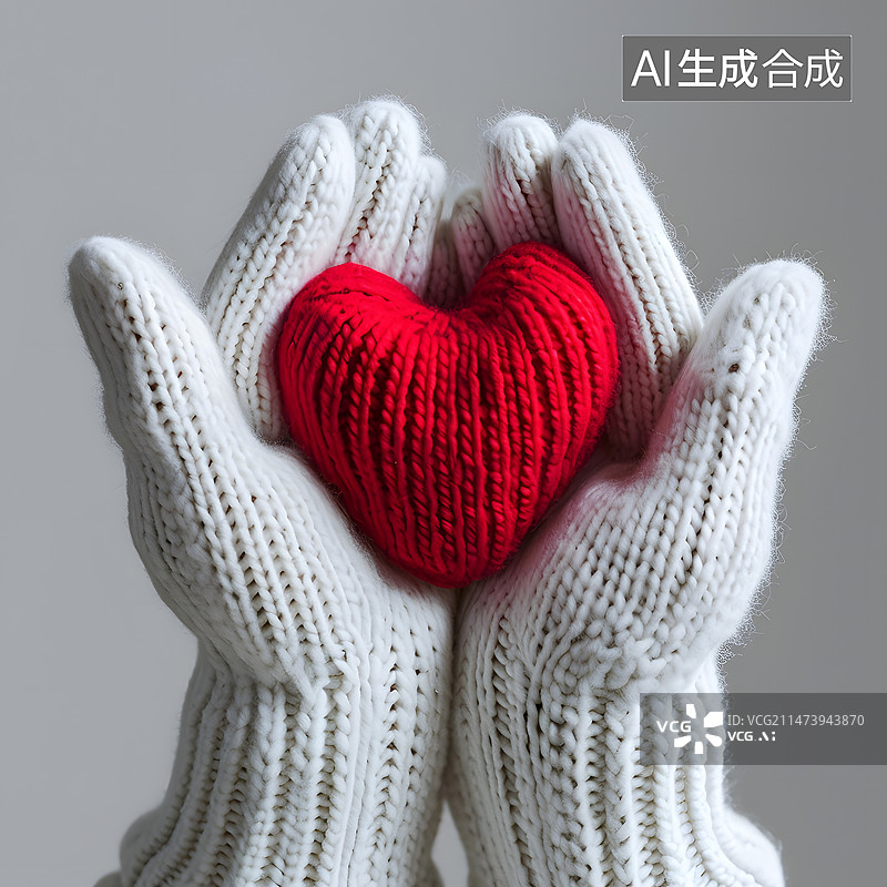 【AI数字艺术】针织手套手捧着红心图像图片素材