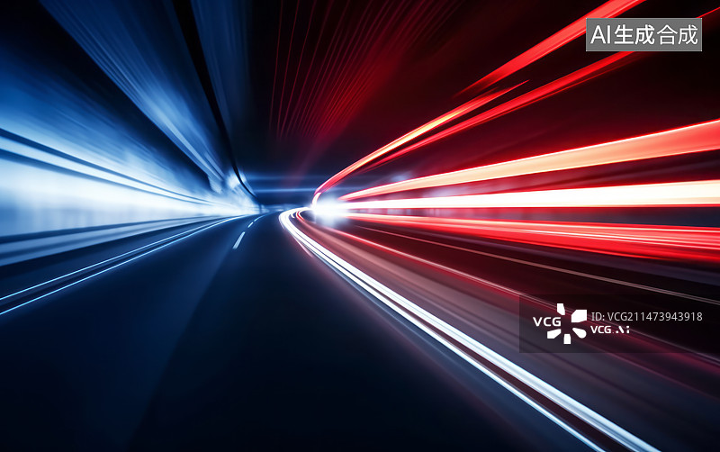 【AI数字艺术】隧道车轨灯光轨迹抽象背景图片素材