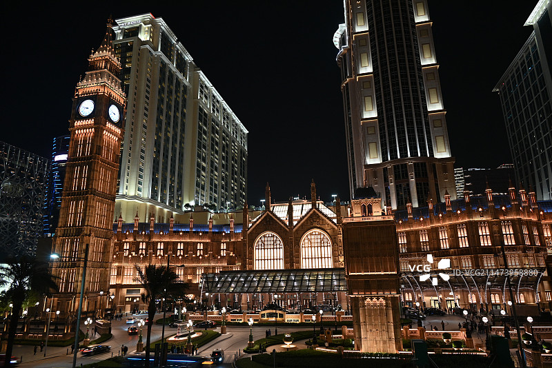 城市建筑夜景风光 澳门伦敦人夜景图片素材