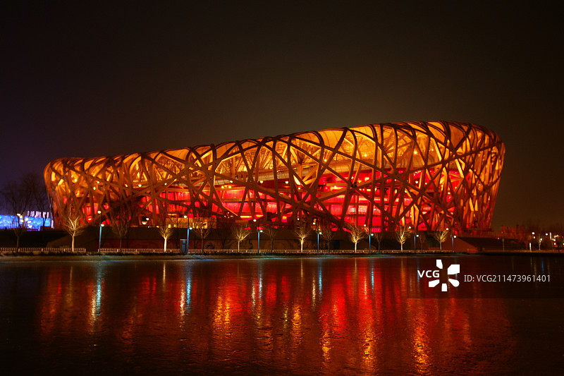 北京鸟巢夜景图片素材