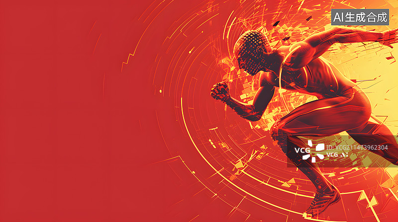 【AI数字艺术】奔跑的人红色科技背景图片素材