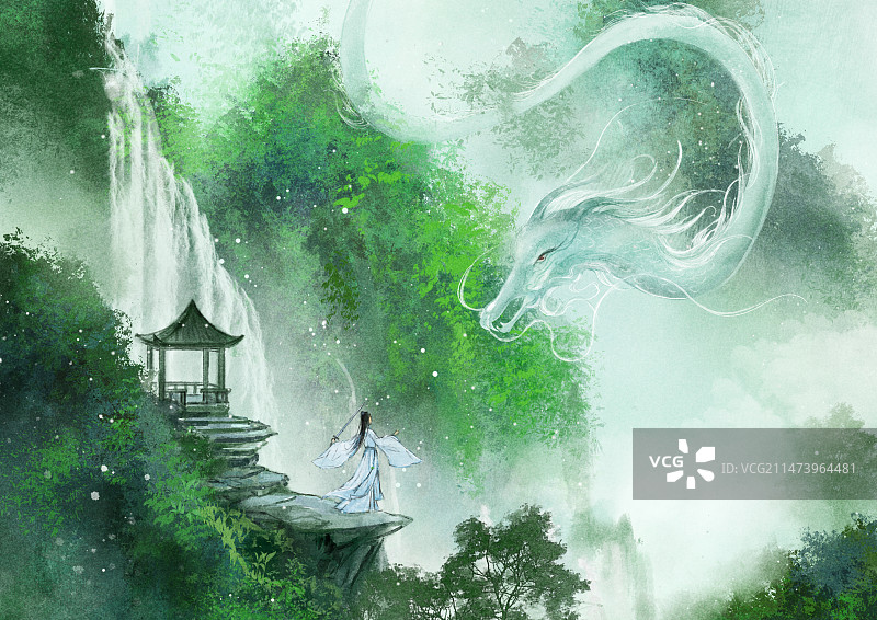 国风水墨插画青山龙隐图片素材