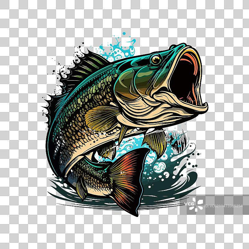 T恤上的卡通大鲈鱼图案图片素材