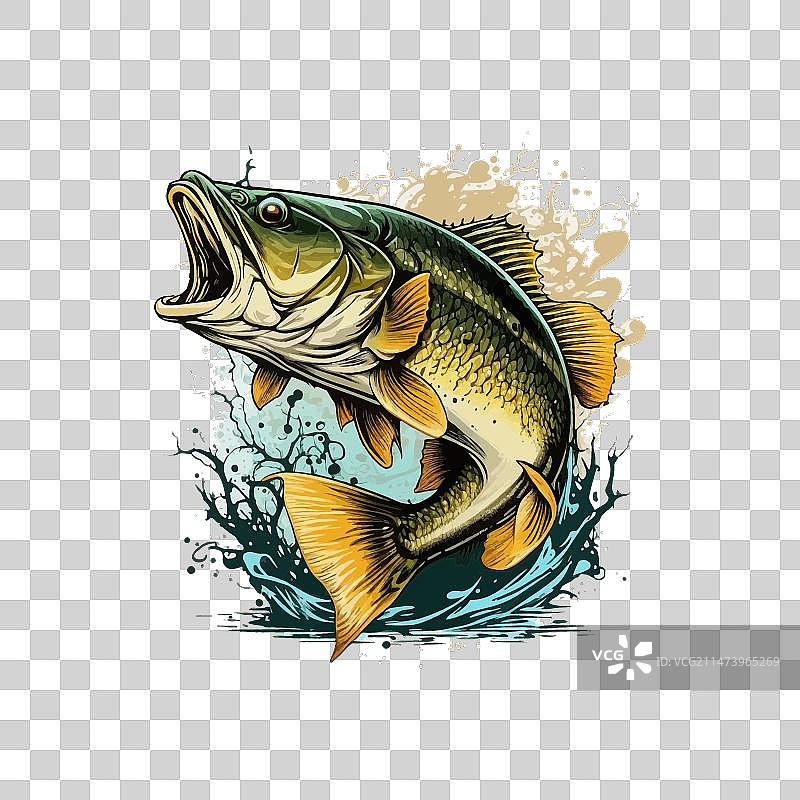 T恤上的卡通大鲈鱼图案图片素材