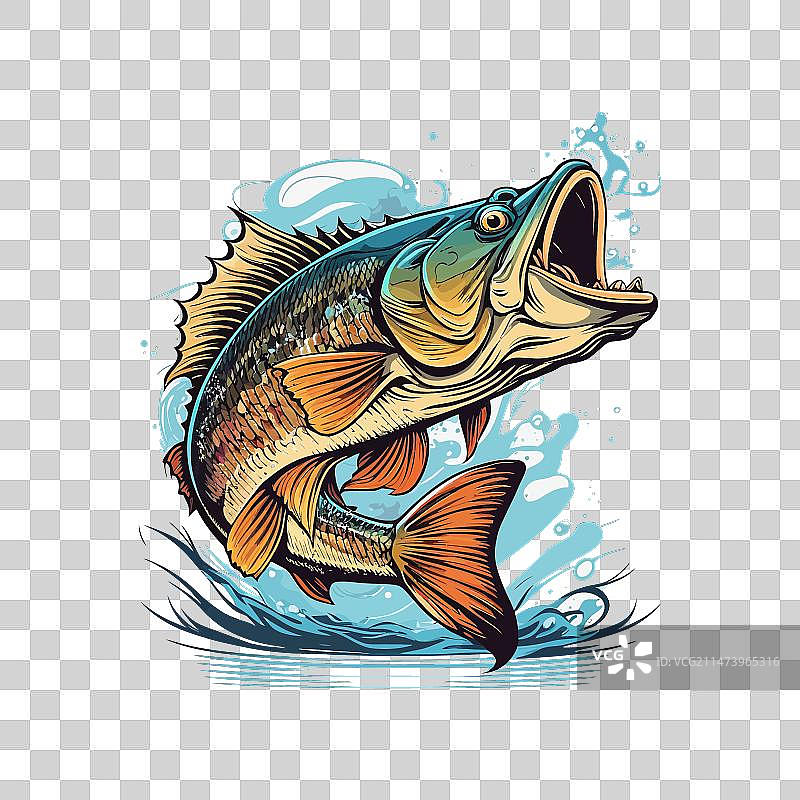 T恤上的卡通大鲈鱼图案图片素材