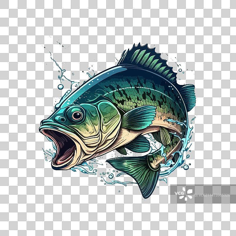 T恤上的卡通大鲈鱼图案图片素材