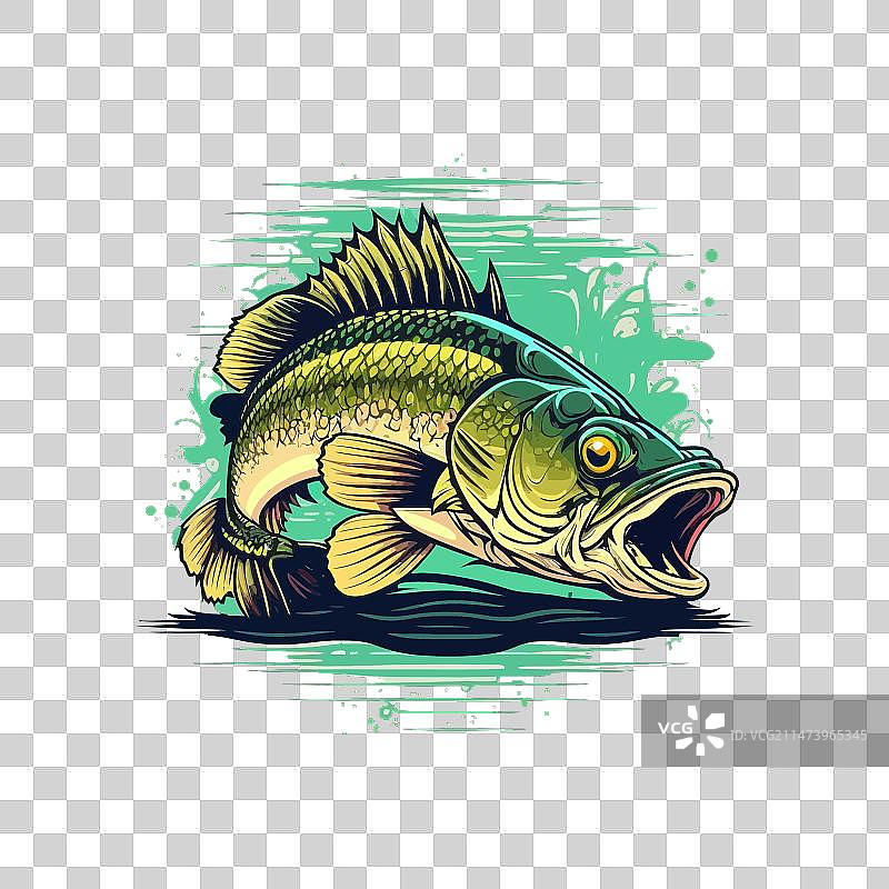 T恤上的卡通大鲈鱼图案图片素材