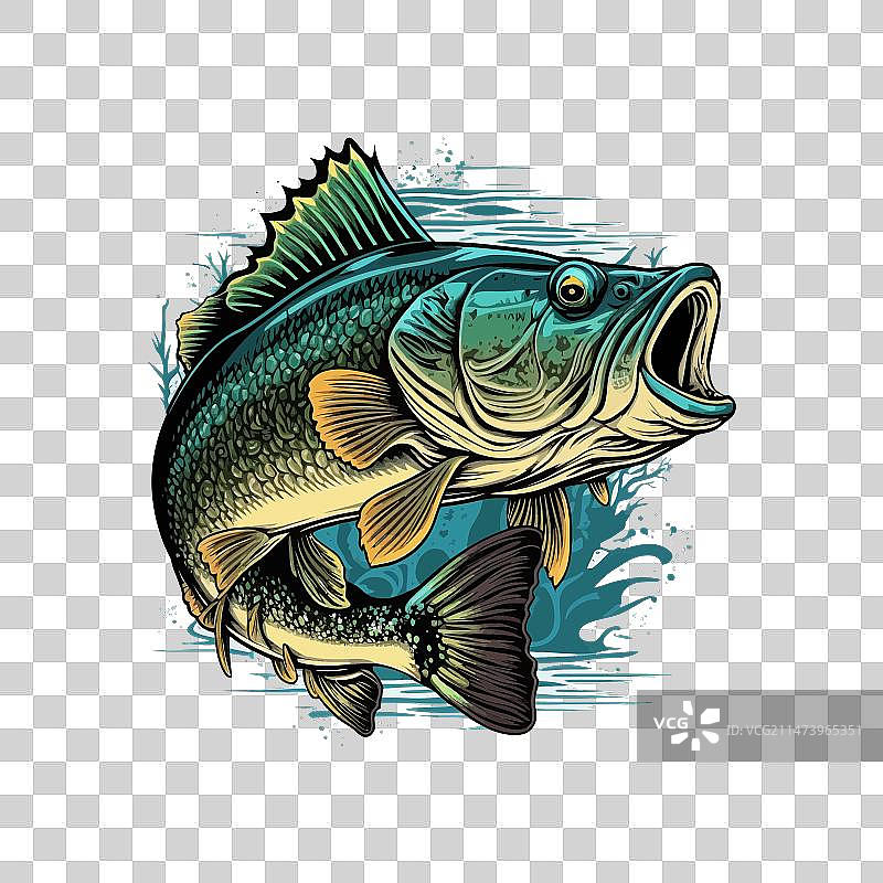 T恤上的卡通大鲈鱼图案图片素材