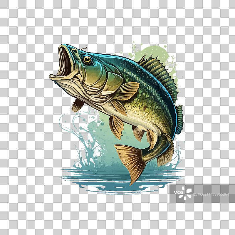 T恤上的卡通大鲈鱼图案图片素材