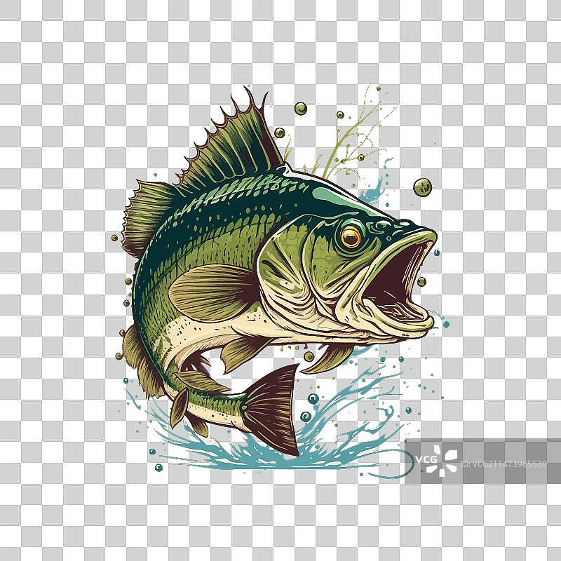 T恤上的卡通大鲈鱼图案图片素材