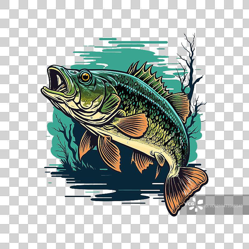 T恤上的卡通大鲈鱼图案图片素材