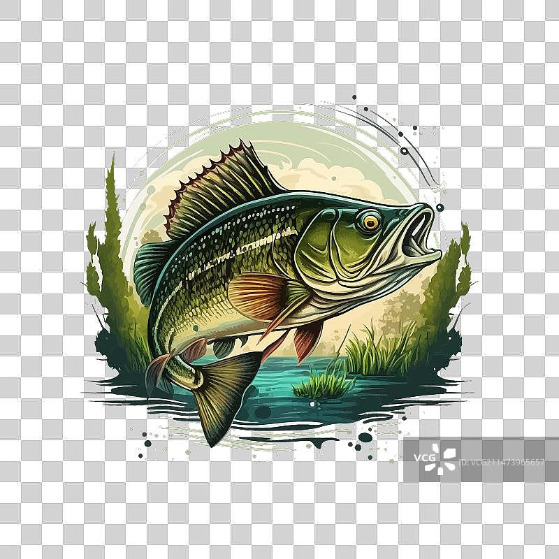 T恤上的卡通大鲈鱼图案图片素材