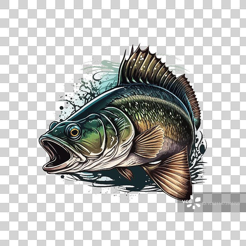 T恤上的卡通大鲈鱼图案图片素材