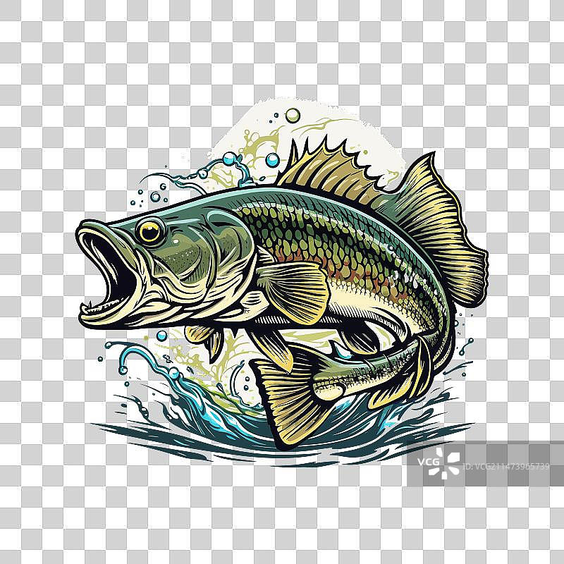 T恤上的卡通大鲈鱼图案图片素材