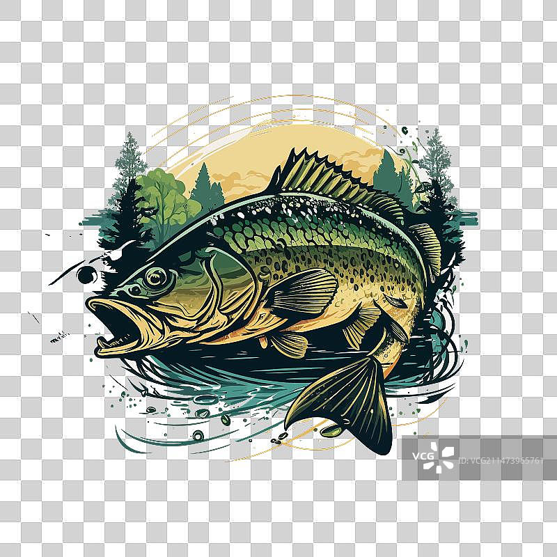 T恤上的卡通大鲈鱼图案图片素材