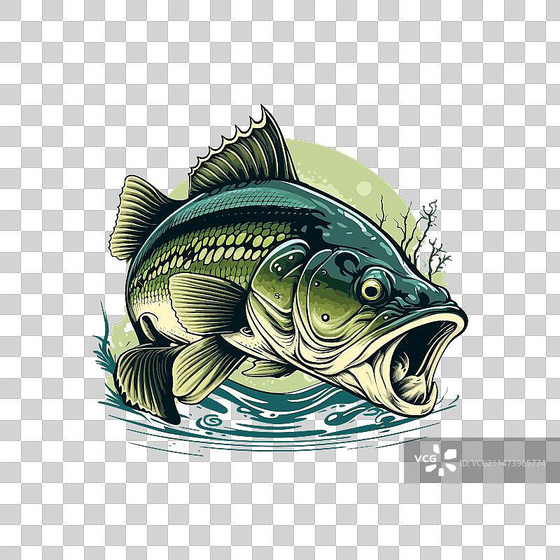 T恤上的卡通大鲈鱼图案图片素材