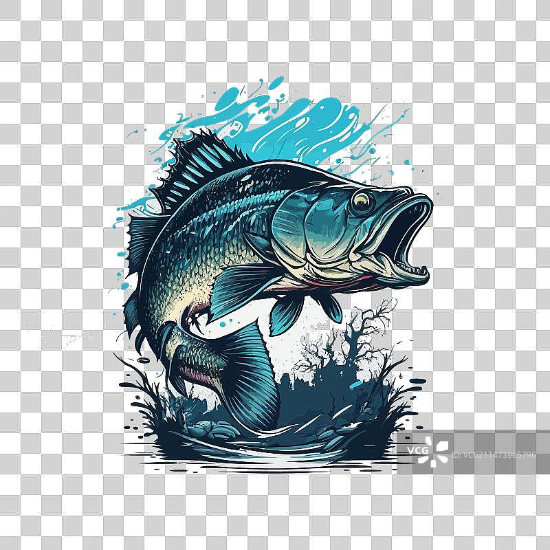 T恤上的卡通大鲈鱼图案图片素材