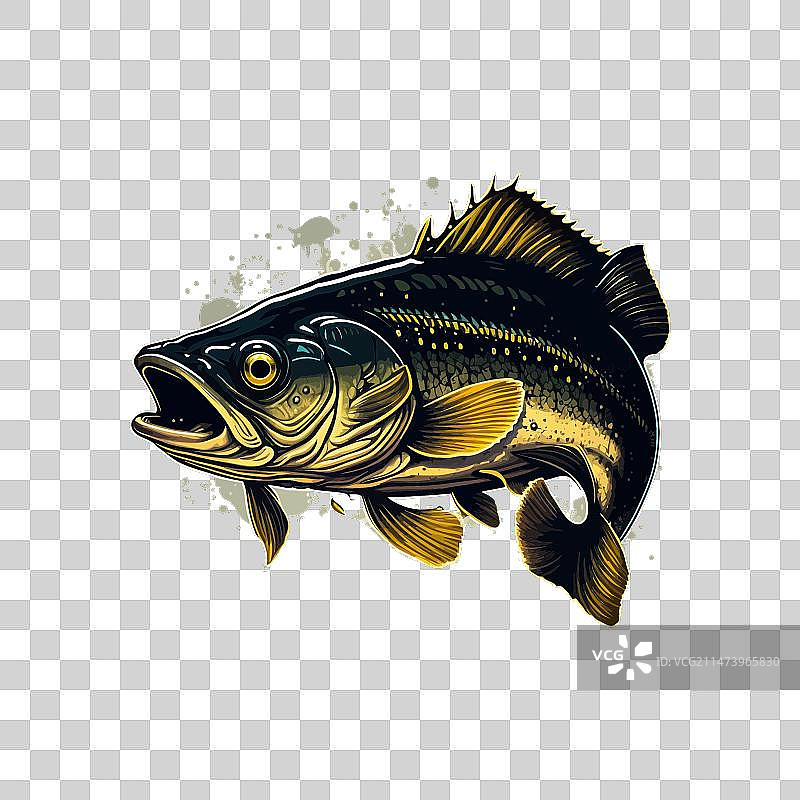 T恤上的卡通大鲈鱼图案图片素材