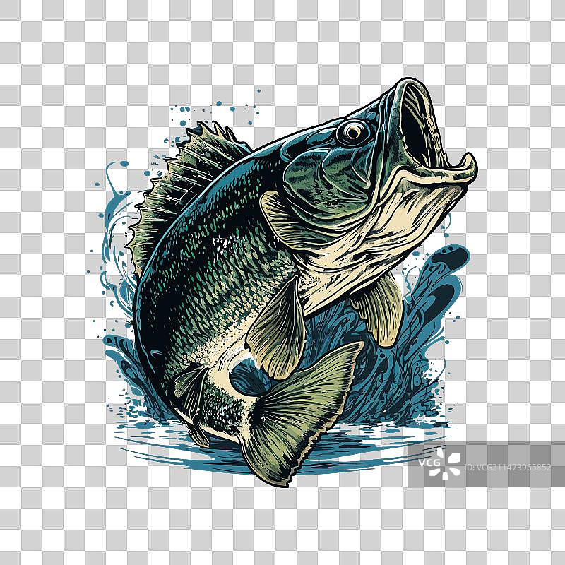 T恤上的卡通大鲈鱼图案图片素材