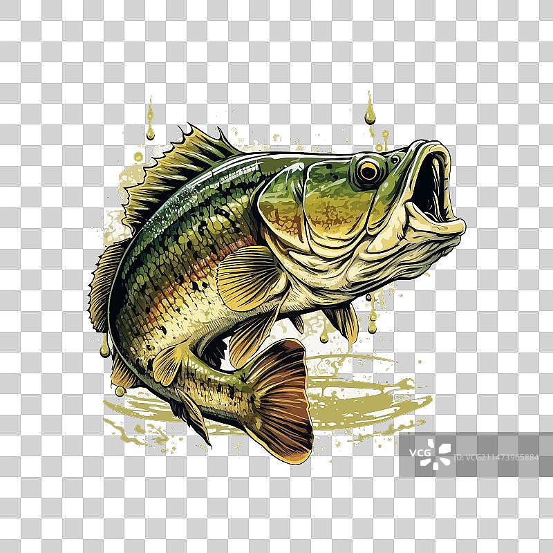 T恤上的卡通大鲈鱼图案图片素材