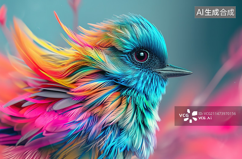 【AI数字艺术】彩色背景下的鸟特写镜头图片素材