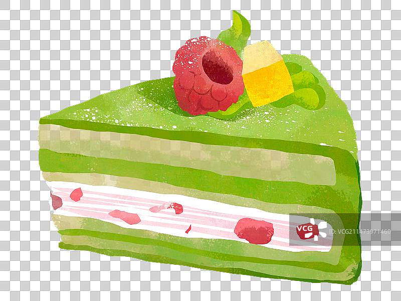 抹茶蛋糕手绘清新插画元素图片素材