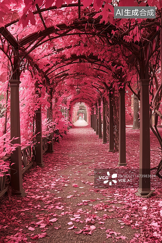 【AI数字艺术】公园里的红色拱门图片素材