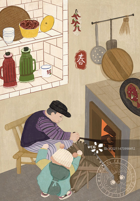 复古春节年味插画图片素材