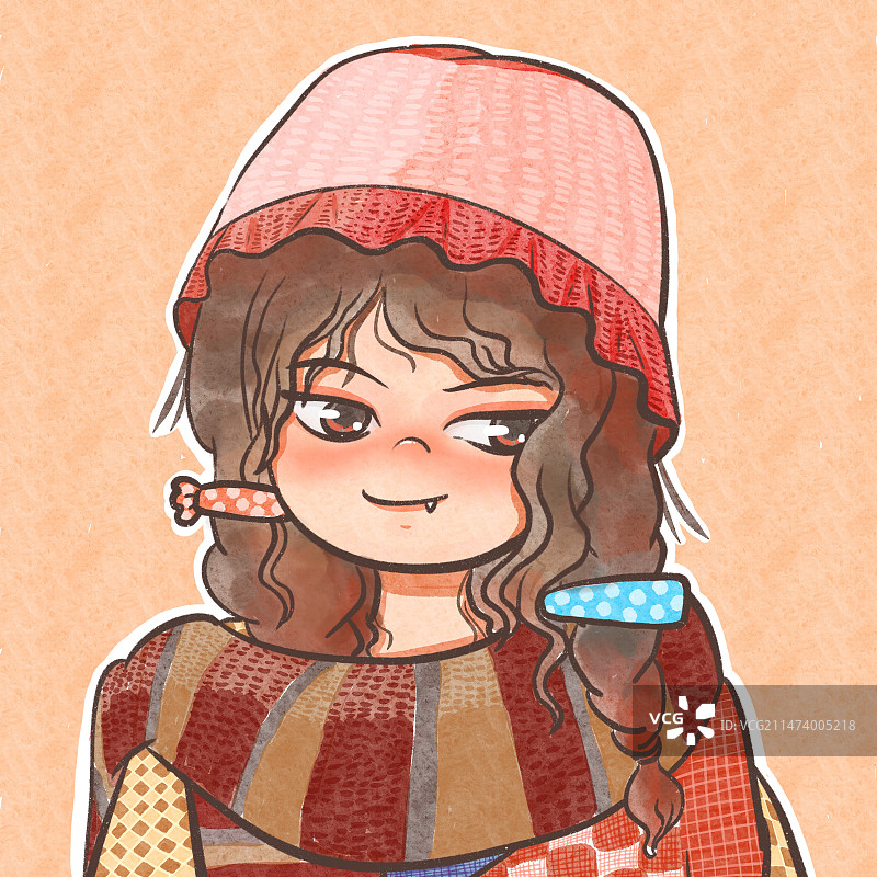 带粉红色针织帽围围巾的小女孩图片素材