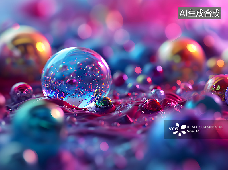 【AI数字艺术】一堆幻彩玻璃球体图片素材