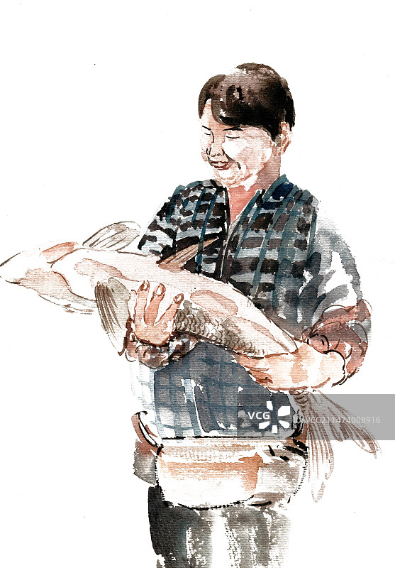 抱鱼的女子图片素材