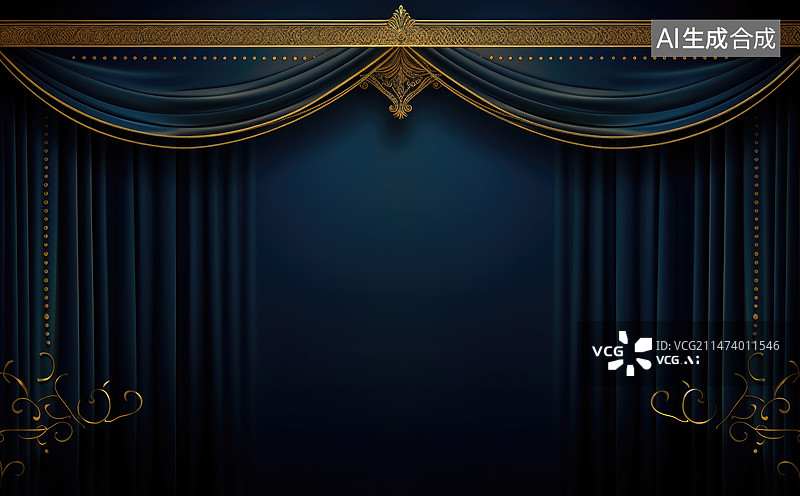 【AI数字艺术】蓝色幕布舞台场景图片素材