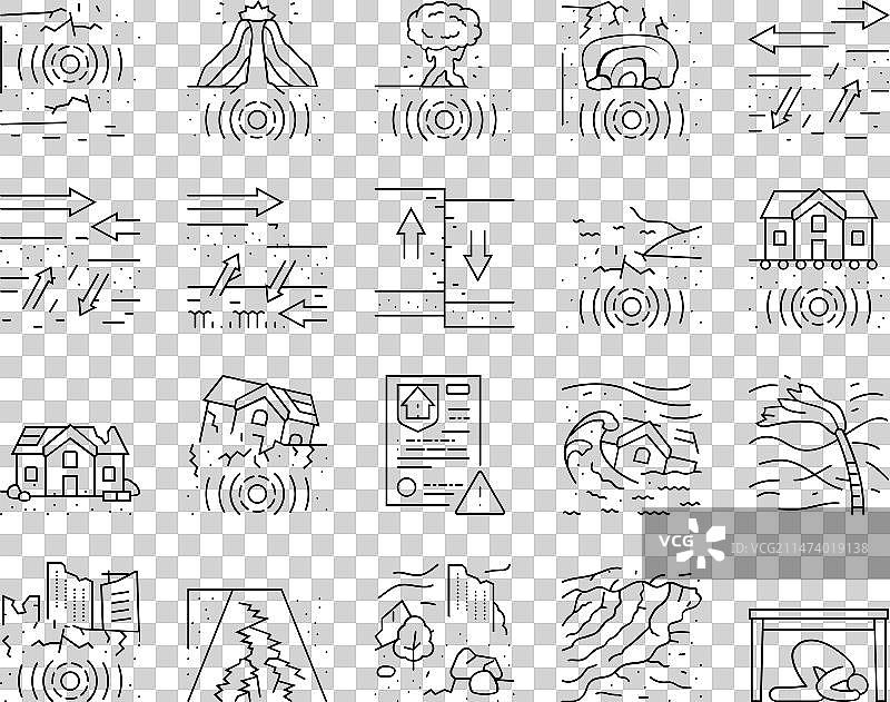 地震灾害波浪裂缝图标集图片素材