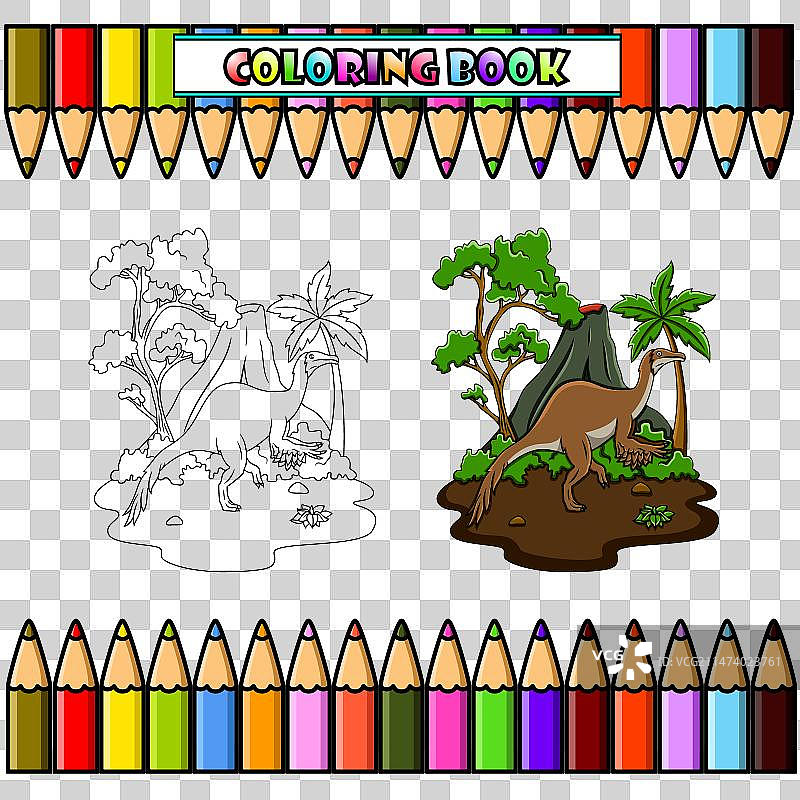 卡通恐手龙填色书图片素材