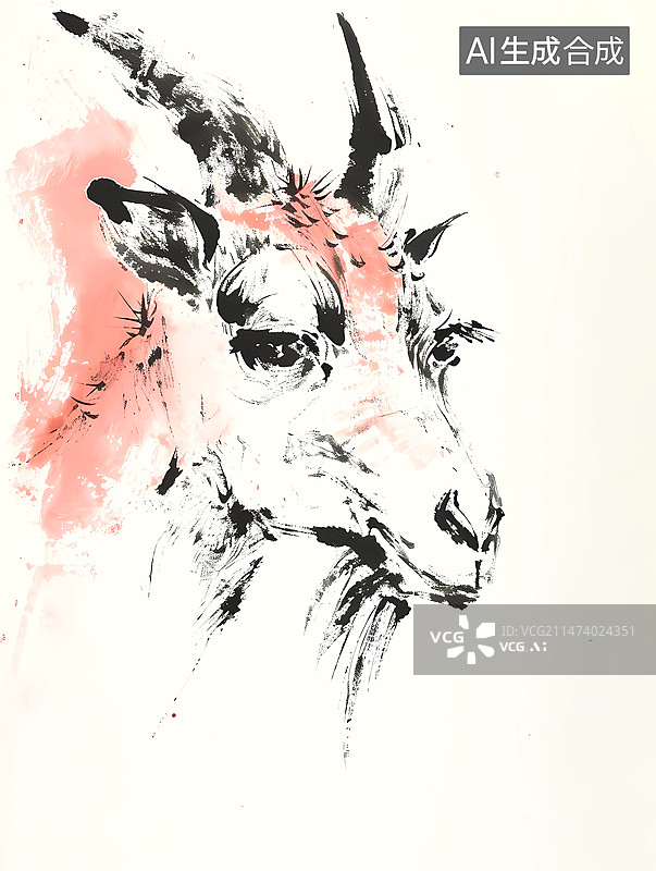 【AI数字艺术】水墨风十二生肖-羊1图片素材