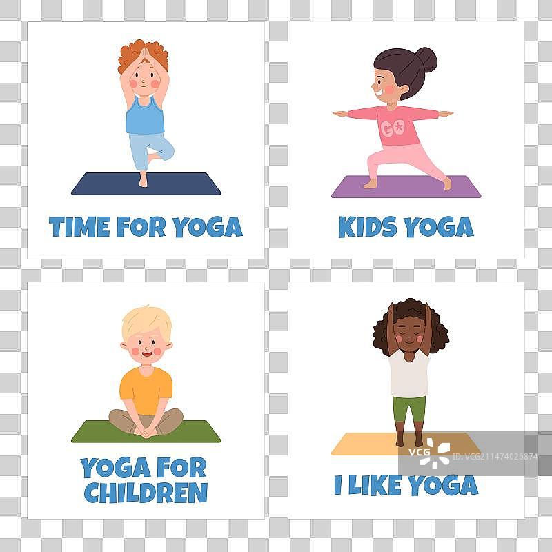 瑜伽姿势的男孩女孩海报图片素材