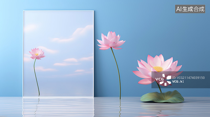 【AI数字艺术】湖中粉红色睡莲的特写镜头图片素材