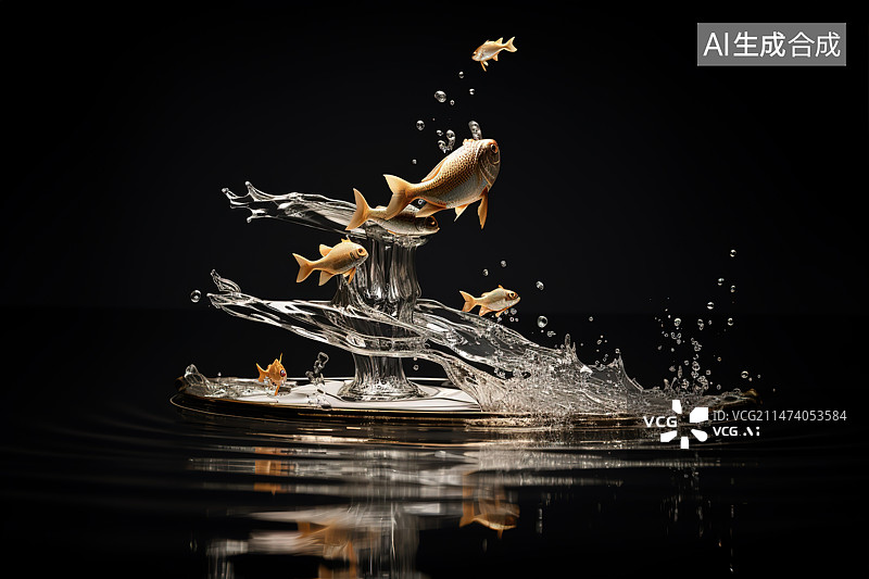 【AI数字艺术】黑色背景下溅起的水花图片素材
