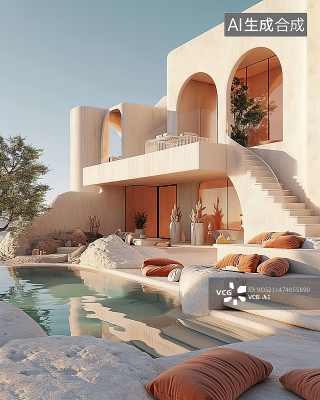 【AI数字艺术】别墅外部风光图片素材